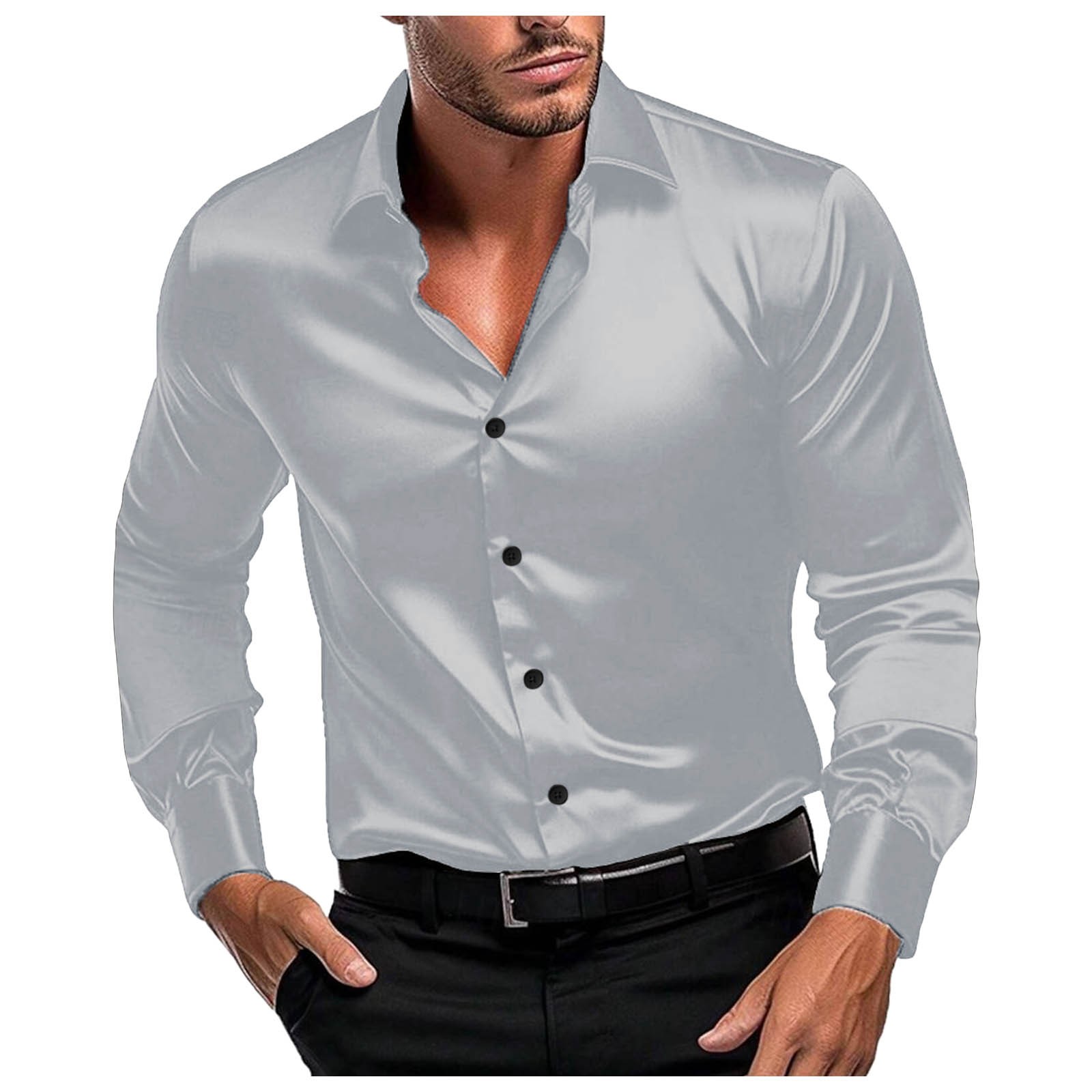 thumbnail image 3 of Camisa de vestir slim fit de manga larga para hombre: elástica, sin arrugas, para bodas y bailes de graduación, con botones y lavable a máquina., 3 of 8